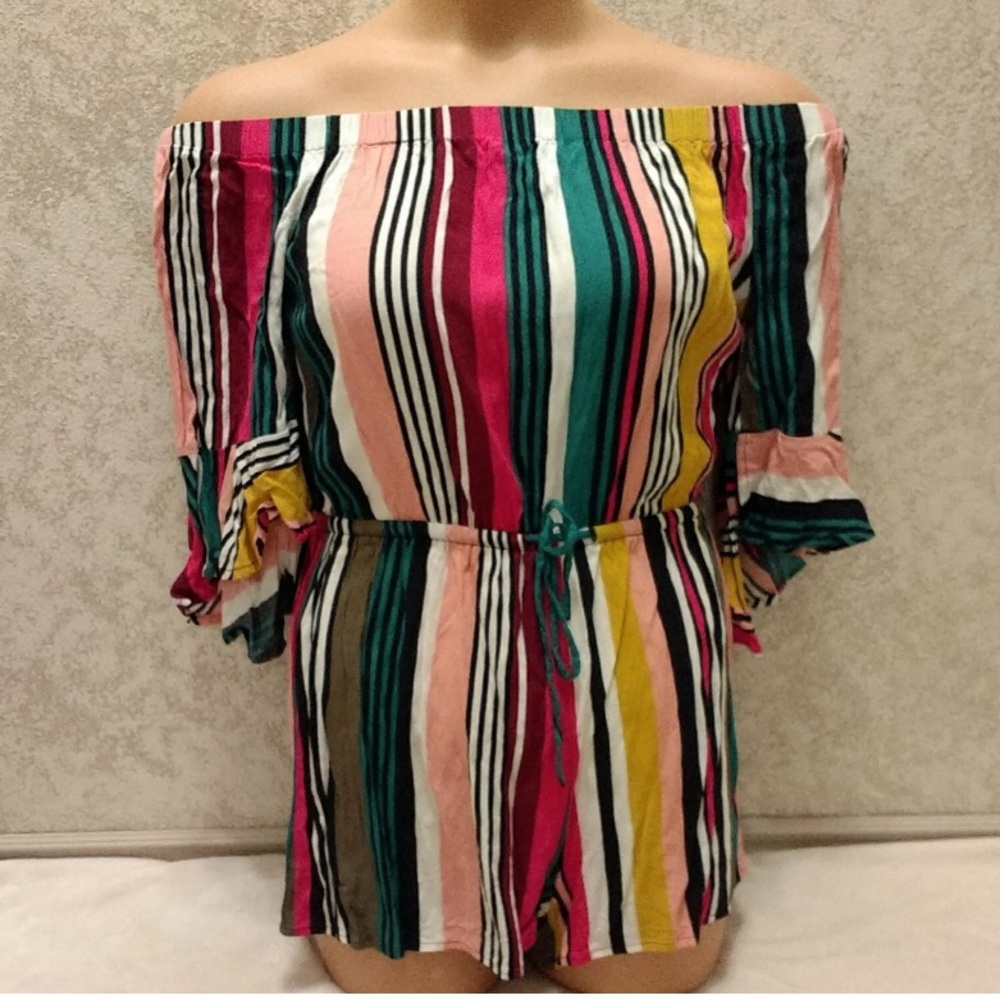 Express Multicolor Striped Off-Shoulder Romper